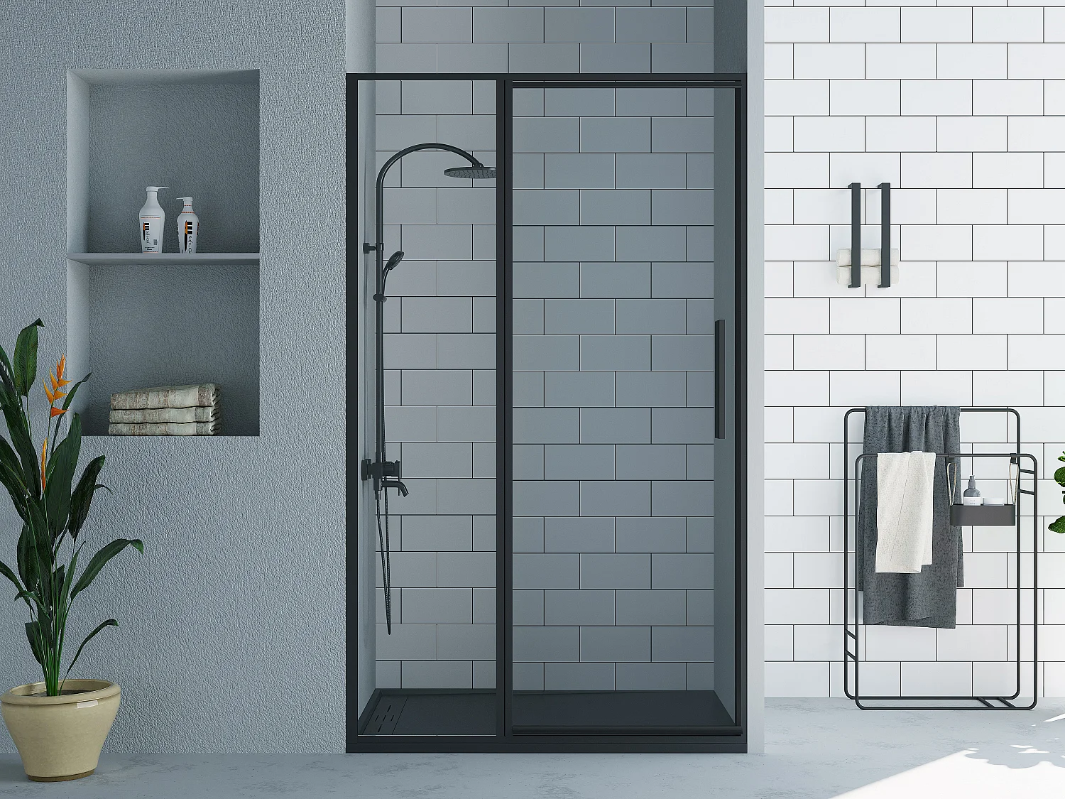 Porte de douche pivotante noir mat style industriel - 120 x 195 cm - TORONI