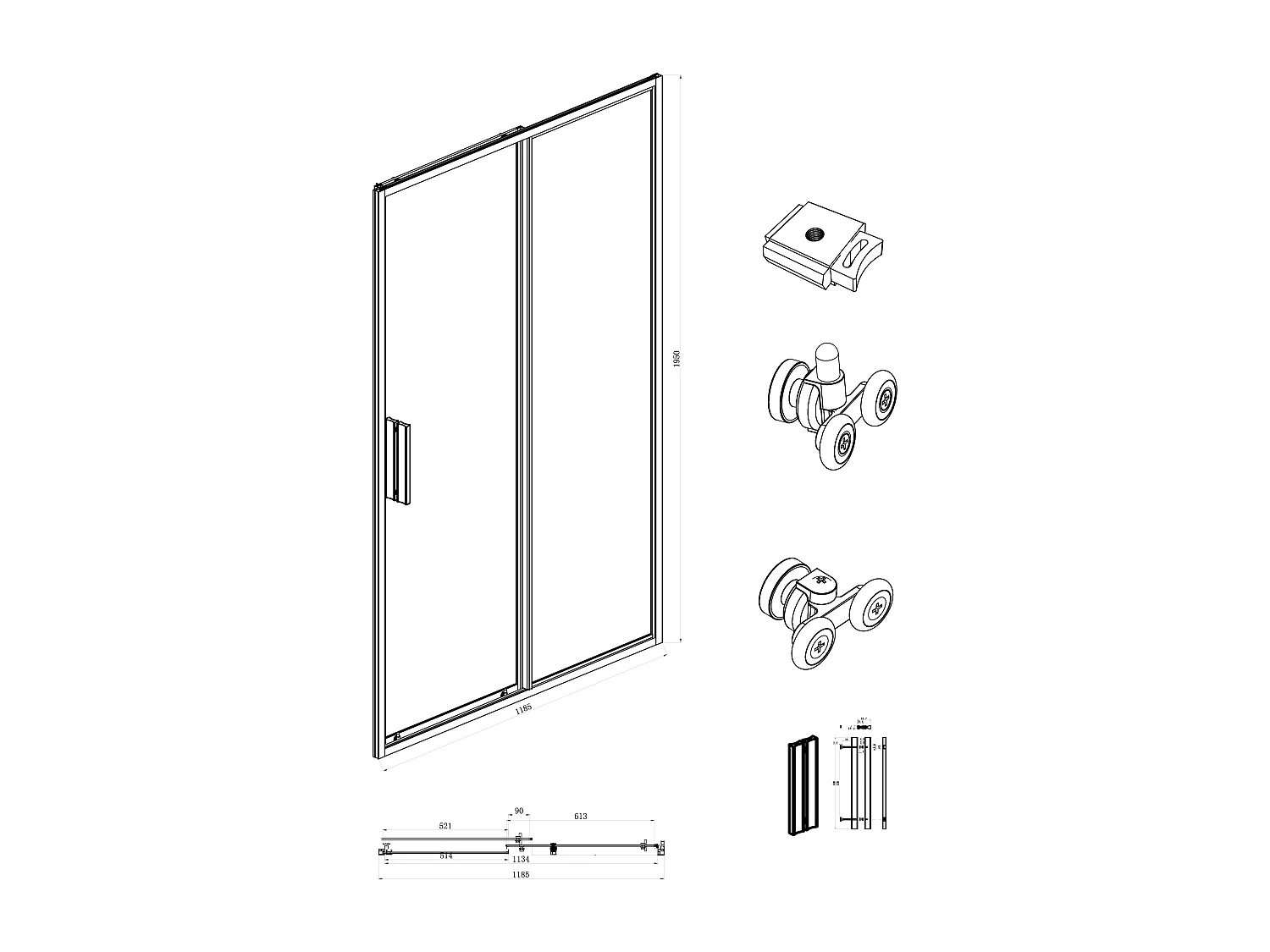 Doucheschuifdeur in industriële stijl - Zwart mat - 120 x 195 cm - TORONI