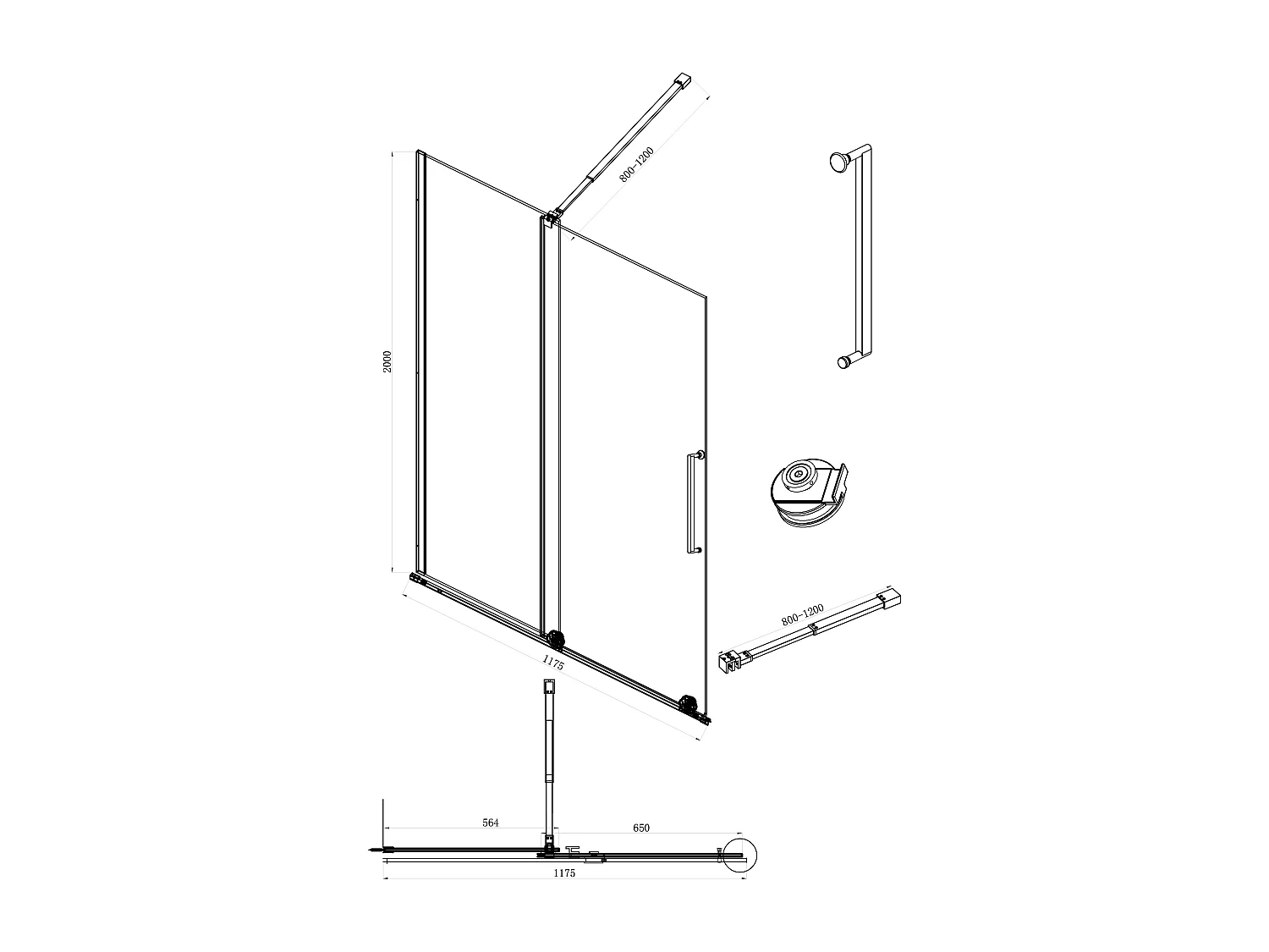 Parete per doccia walk-in porta scorrevole 120 x 200 cm in Metallo Nero opaco Stile industriale - YOREM