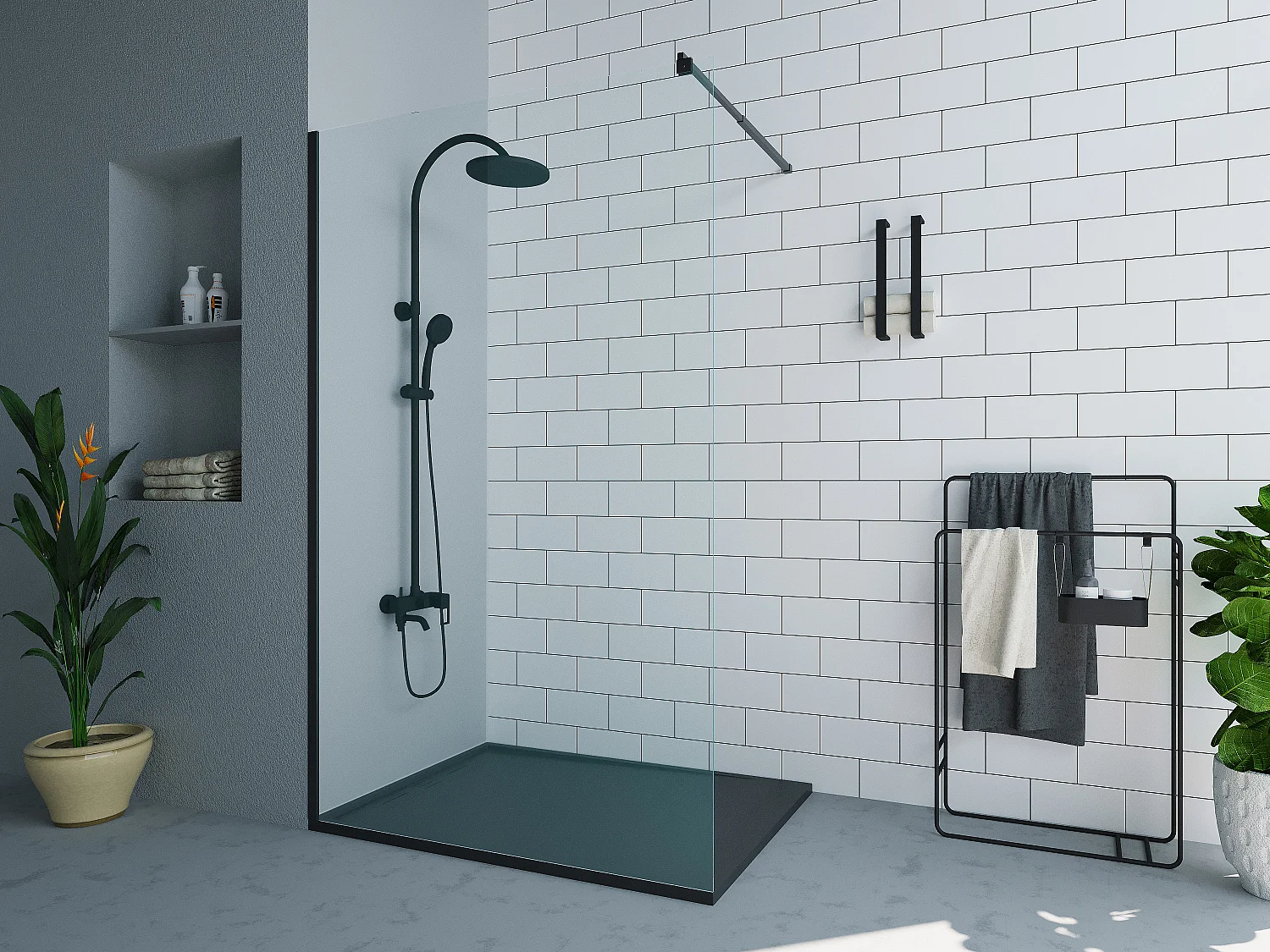 Paroi de douche à l'italienne - Noir mat - Verre 6 mm - 120x200 cm - DAREN