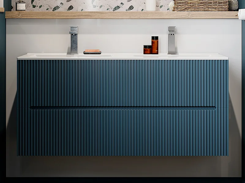 Meuble de salle de bain suspendu avec vasque à encastrer - Strié bleu - 120 cm - PAVANI