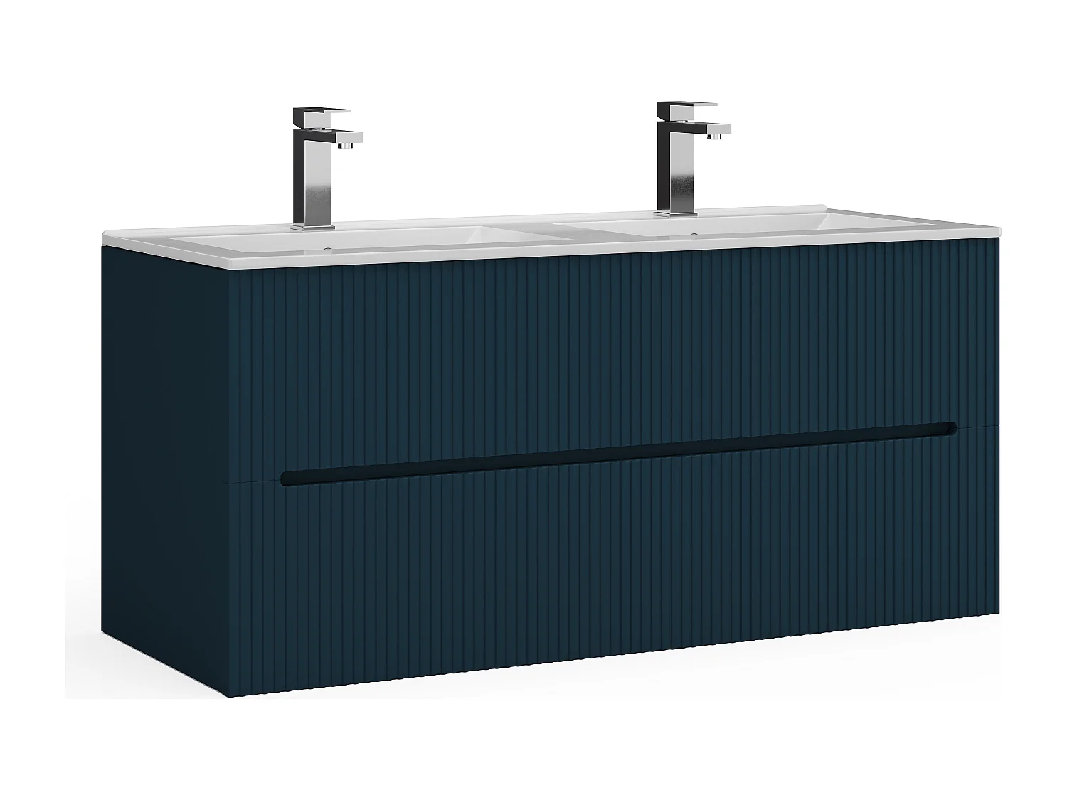 Väggmonterad badrumsmöbel med inbyggd tvättställ - Blått randigt - 120 cm - PAVANI