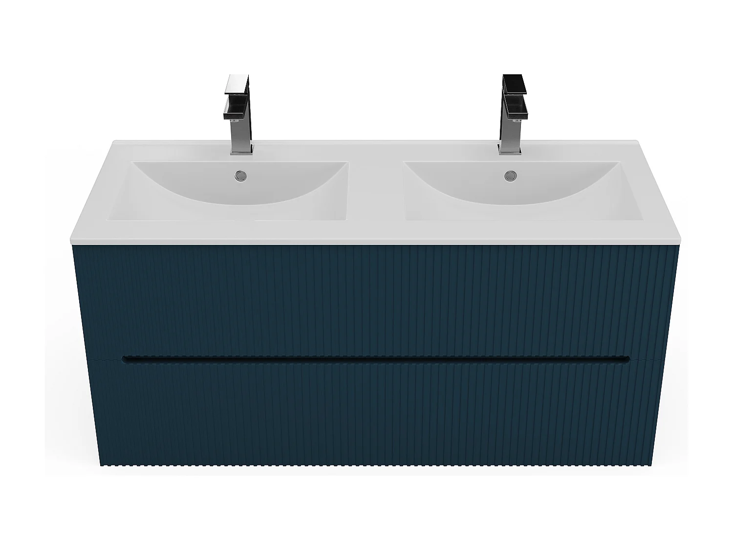 Väggmonterad badrumsmöbel med inbyggd tvättställ - Blått randigt - 120 cm - PAVANI
