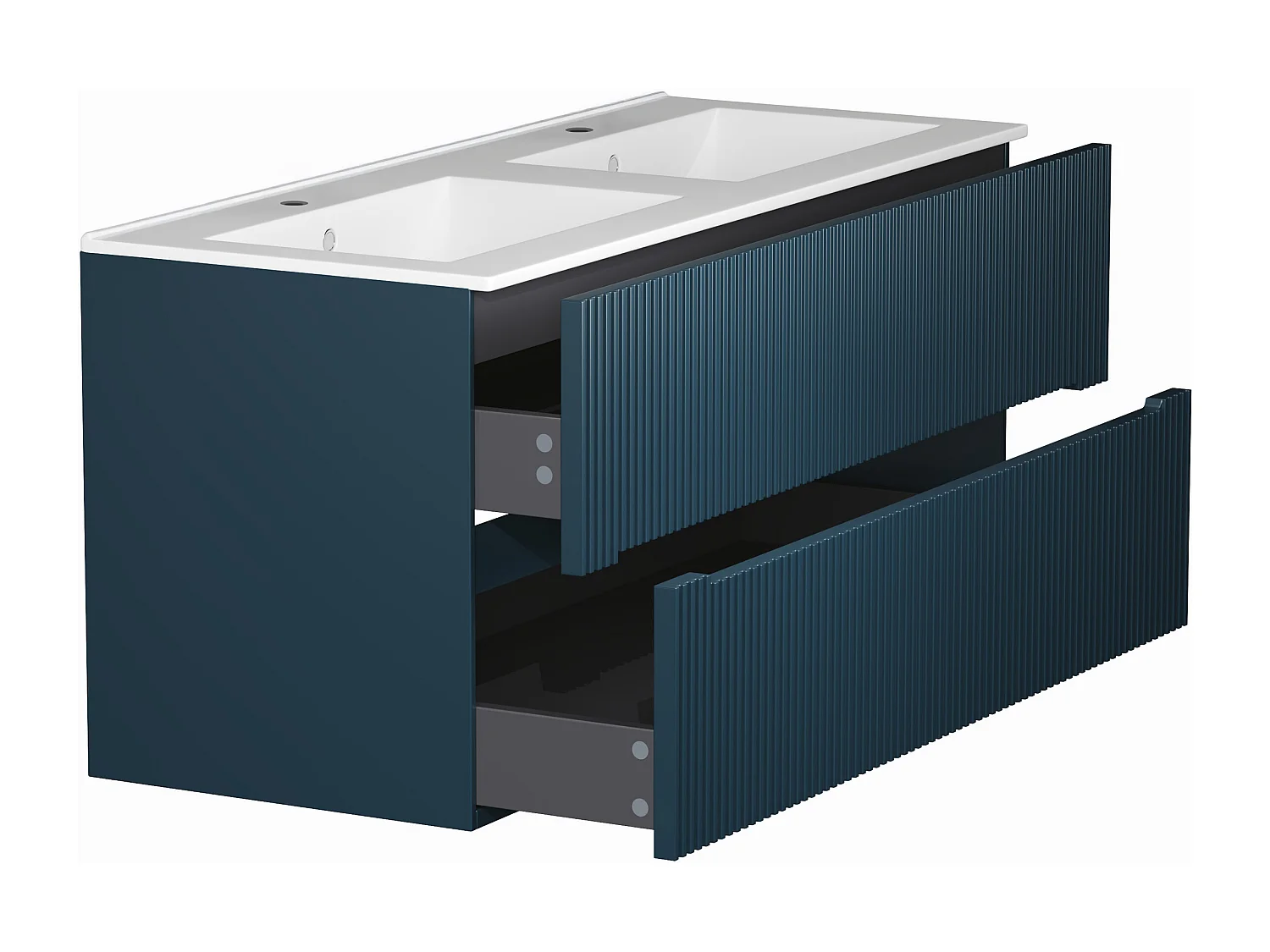 Móvel de casa de banho suspenso com lavatório de encastrar estriado azul 120 cm - PAVANI