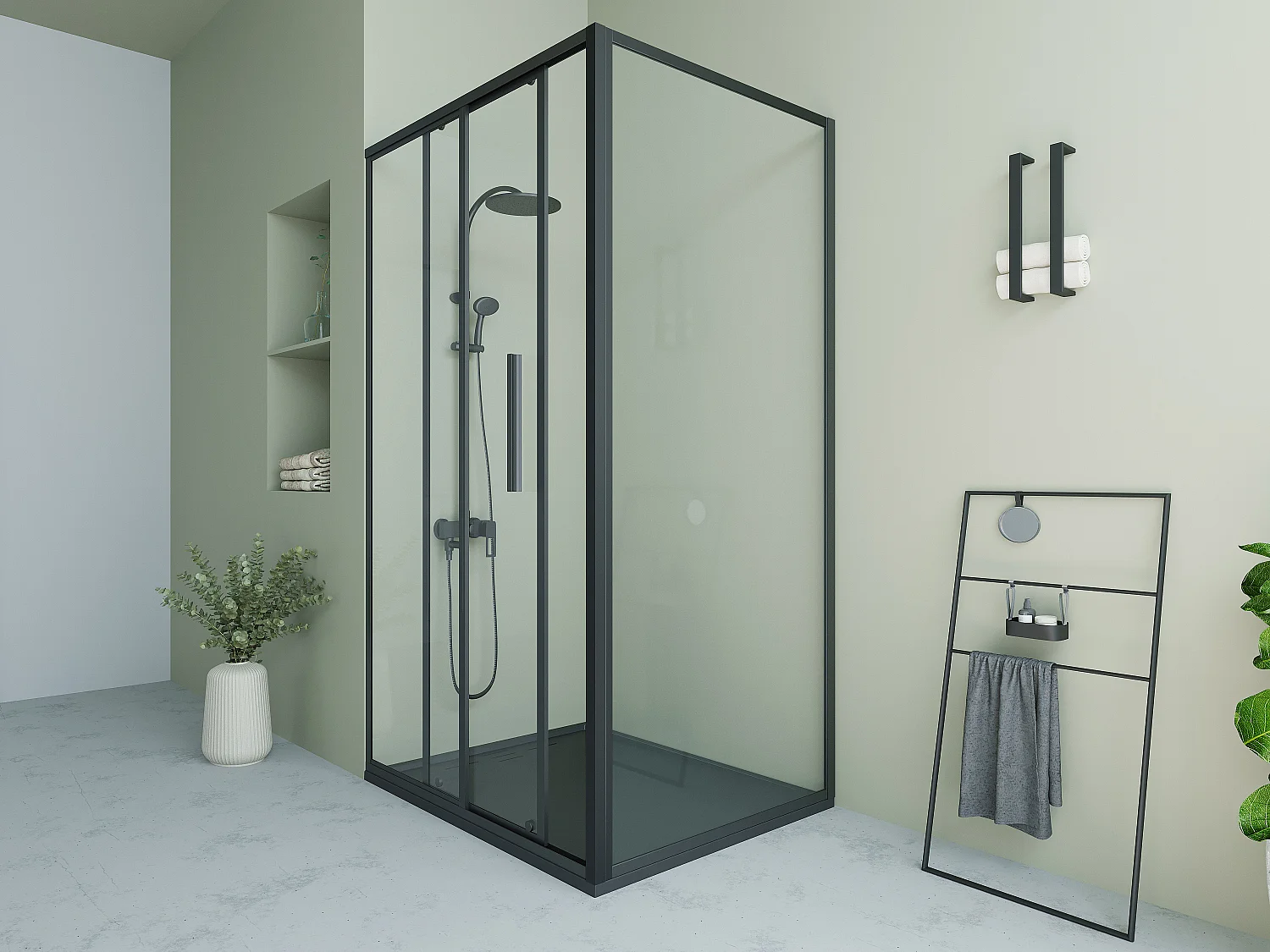 Duschtrennwand Seitenwand Schiebetür - Schwarz matt - Industrial Style - 120 x 80 x 195 cm - TORONI