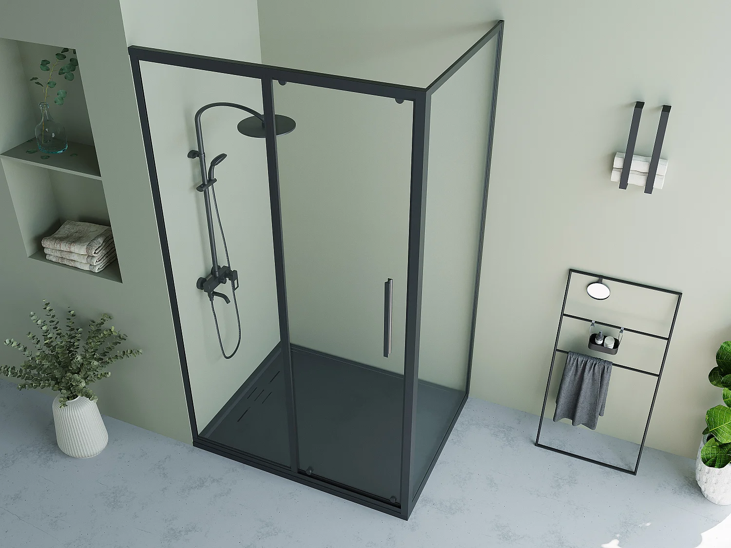 Paroi de douche avec porte coulissante noir mat style industriel - 120 x 80 x 195 cm - TORONI