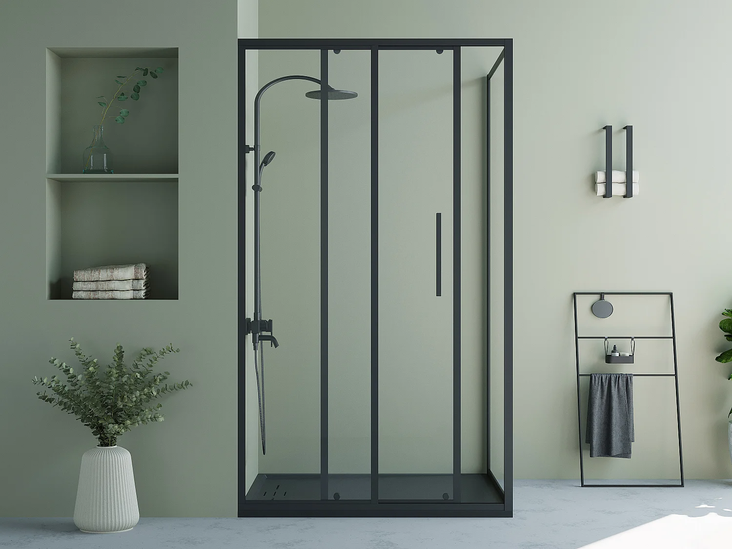Paroi de douche avec porte coulissante noir mat style industriel - 120 x 80 x 195 cm - TORONI