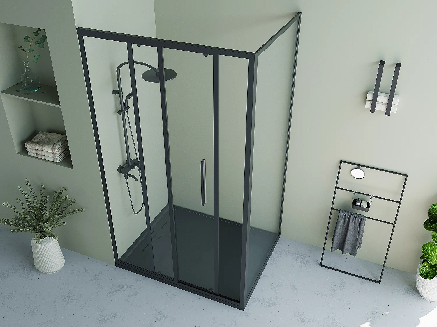 Vast douchescherm met schuifdeur met industriële stijl - Mat zwart - 120 x 80 x 195 cm - TORONI