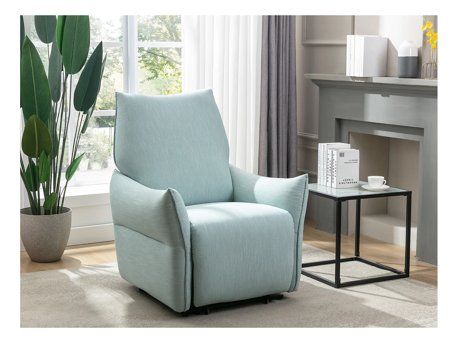 Fauteuil relax électrique en tissu bleu clair MODOC