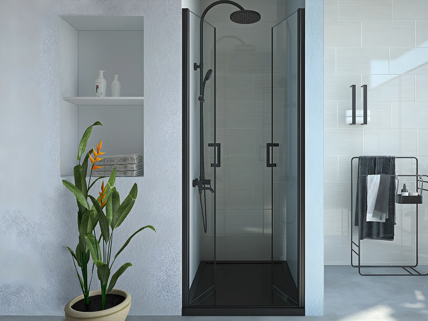 Draaibare douchedeur - 70 x 195 cm - Matzwart - Gehard glas - SARASOTA