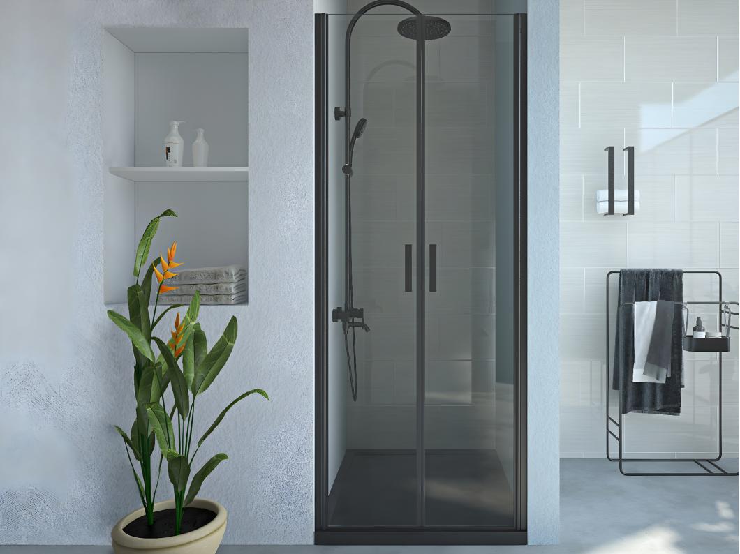 Duschtür Flügeltür - 70 x 195 cm - Sicherheitsglas - Schwarz matt - SARATOSA