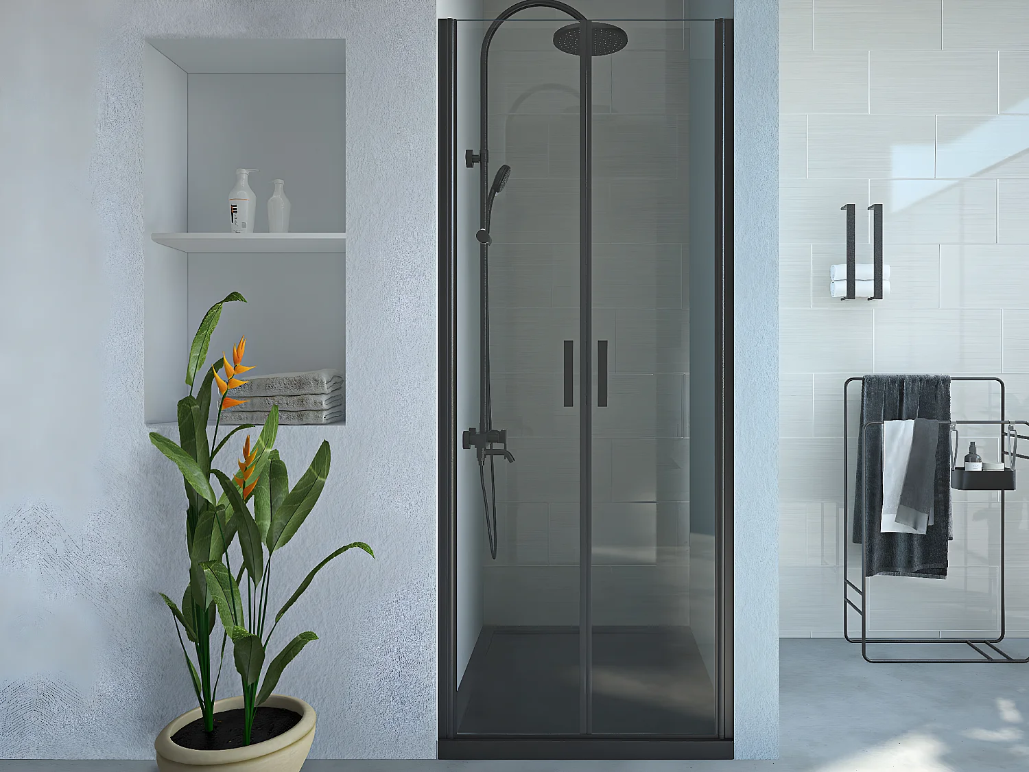 Duschtür Flügeltür - 80 x 195 cm - Sicherheitsglas - Schwarz matt - SARATOSA