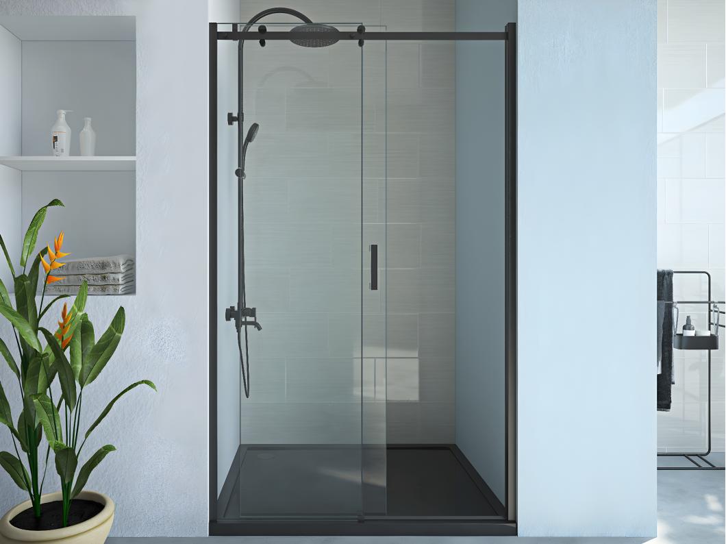 Porte de douche coulissante avec roues noir mat style industriel - 120 x 195 cm - ANAKAO
