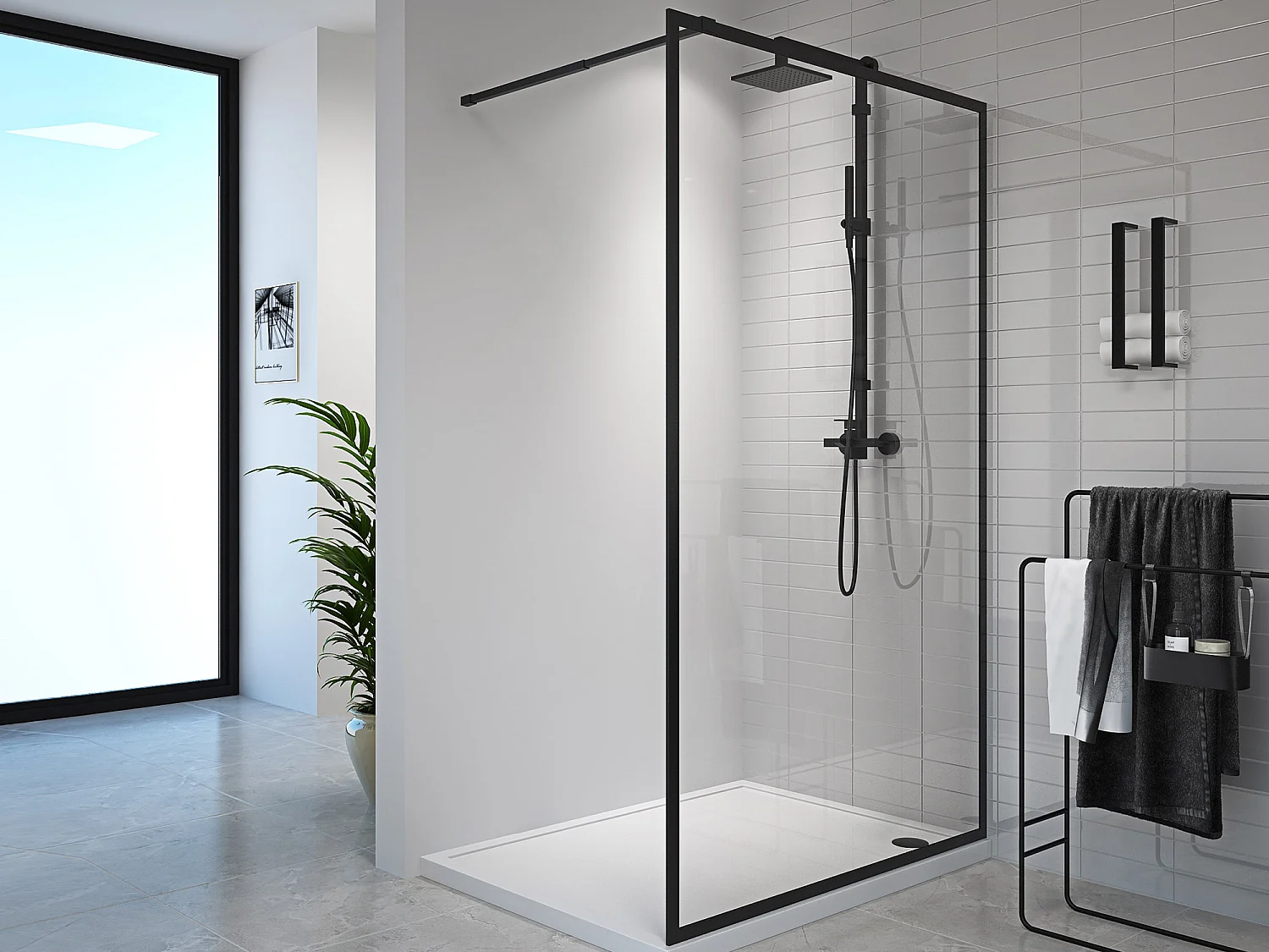 Paroi de douche à l'italienne - 120 x 200 cm - Noir mat - Verre trempé - AMBERI