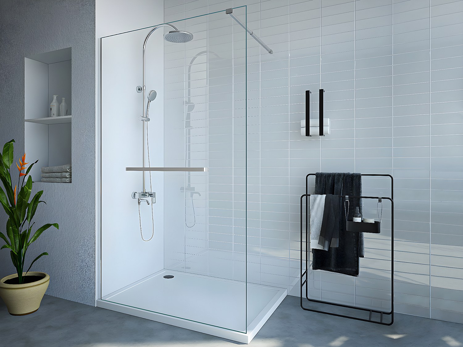 Duschtrennwand Seitenwand italienische Dusche mit Handtuchhalter - 120 x 20 günstig online kaufen