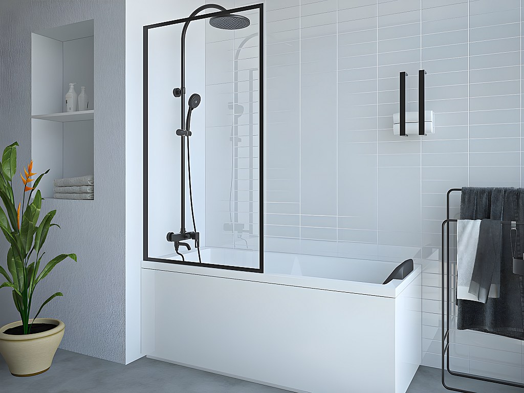 Duschtrennwand Seitenwand - 70 x 140 cm - Sicherheitsglas - Schwarz - BRADENTON
