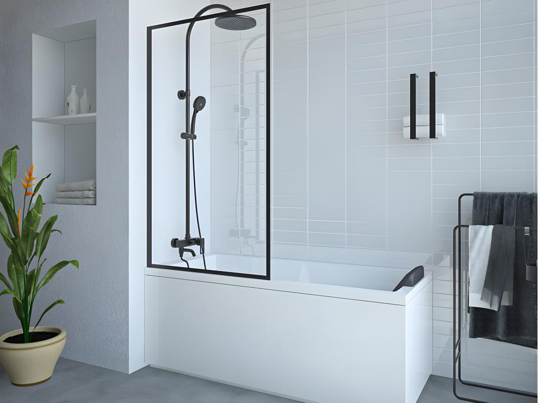 Pare baignoire noir mat style industriel - 70 x 140 cm - Verre trempé - BRADENTON