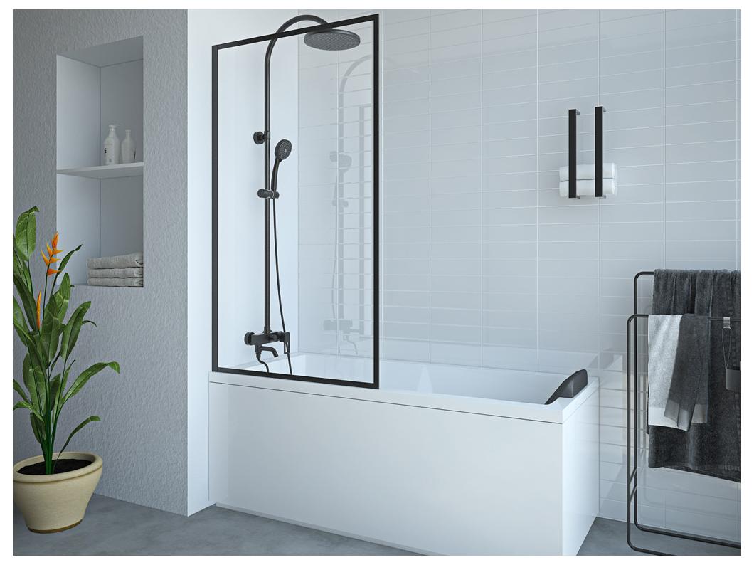 Pare baignoire noir mat style industriel - 80 x 140 cm - Verre trempé - BRADENTON