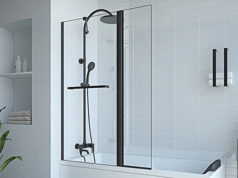 Parete per vasca da bagno con apertura girevole Nero opaco  (70 + 30) x 140 cm - PRIMAEL