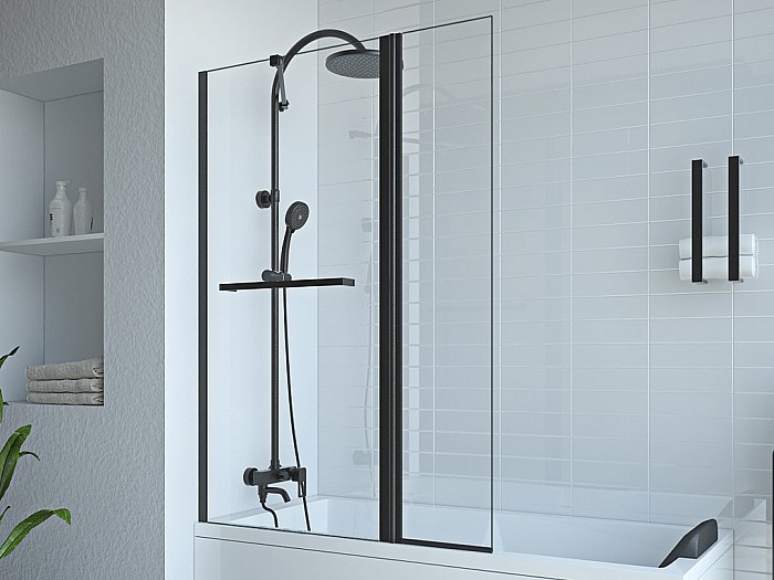 Parete per vasca da bagno con apertura girevole Nero opaco 100 x 140 cm