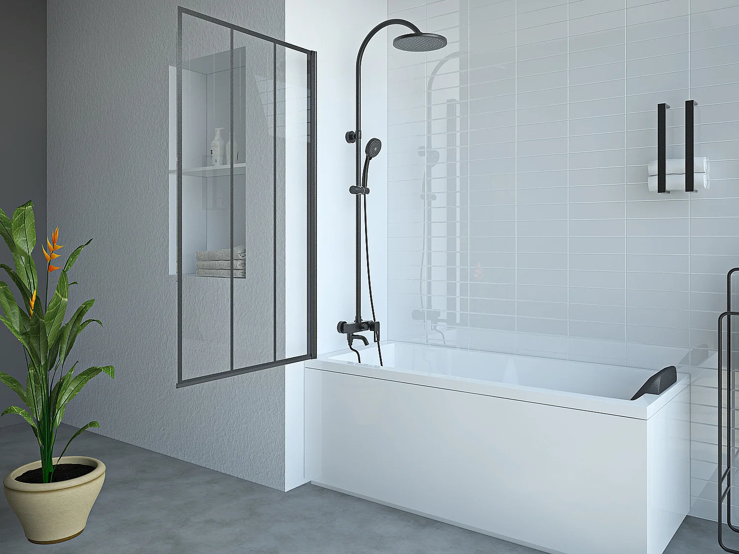 Pare-baignoire pivotant noir mat look atelier - 80 x 140 cm - DOLANA