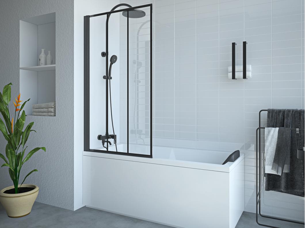 Parete per vasca da bagno girevole Nero opaco look da atelier  80 x 140 cm - DOLANA