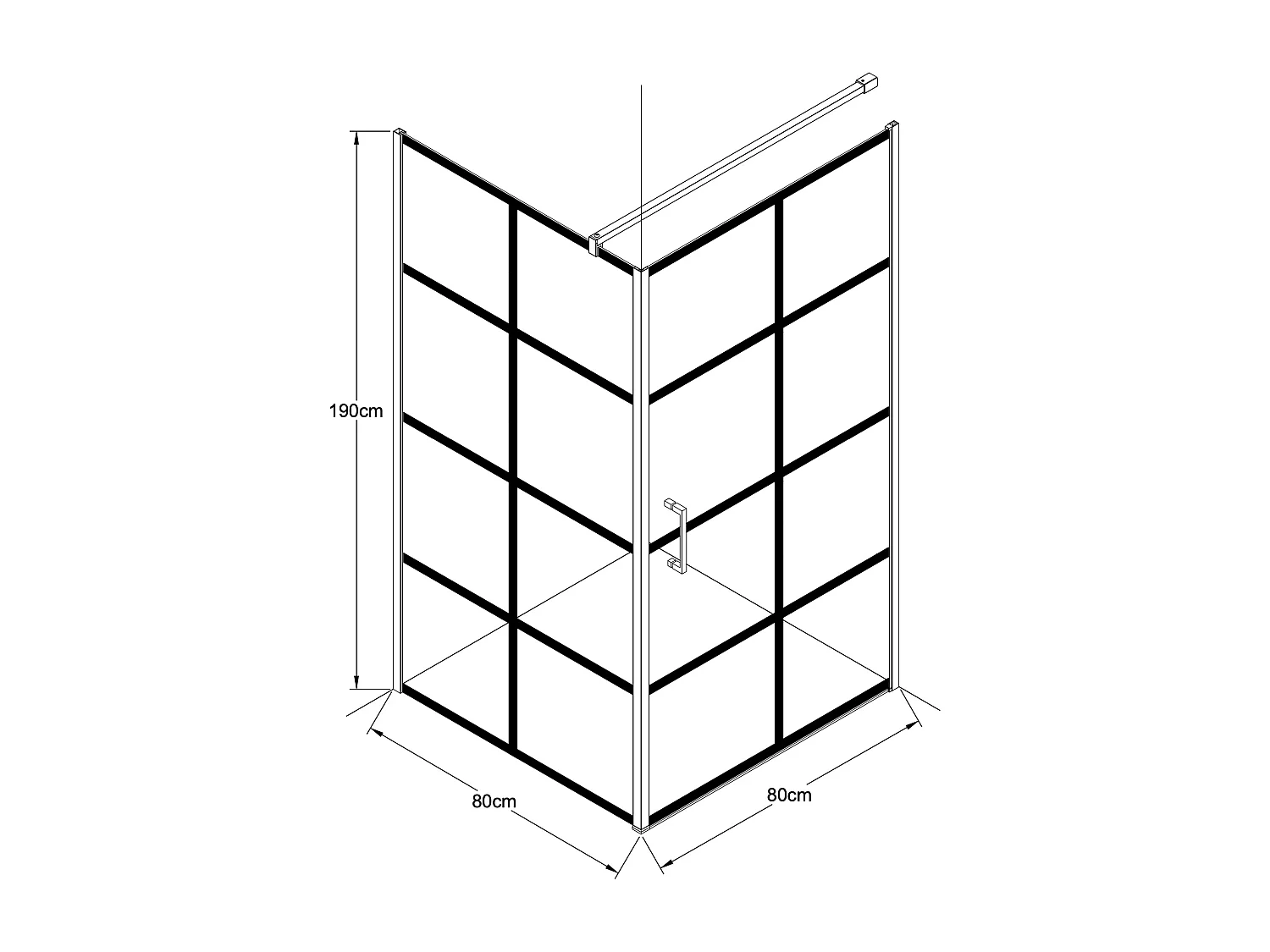 Paroi de douche fixe avec porte pivotante serigraphiée noir mat - 80 x 80 x 190 cm - CAPARICA