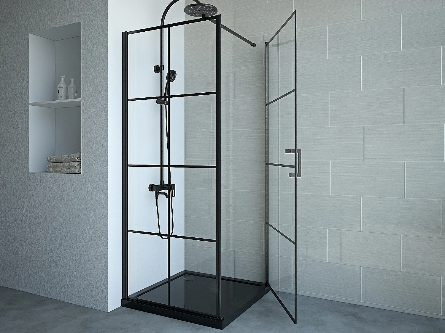 Porta per doccia fissa con porta a battente serigrafata  80 x 80 x 190 cm Nera opaca - CAPARICA