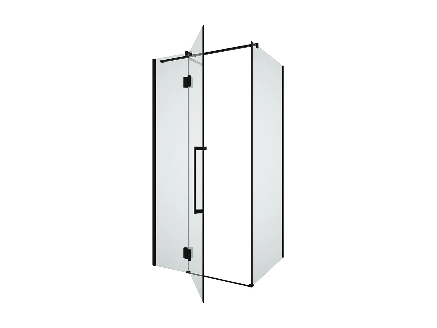 Mampara de ducha fija con puerta pivotante negro mate estilo industrial - 80 x 100 x 190 cm - PRINCETON
