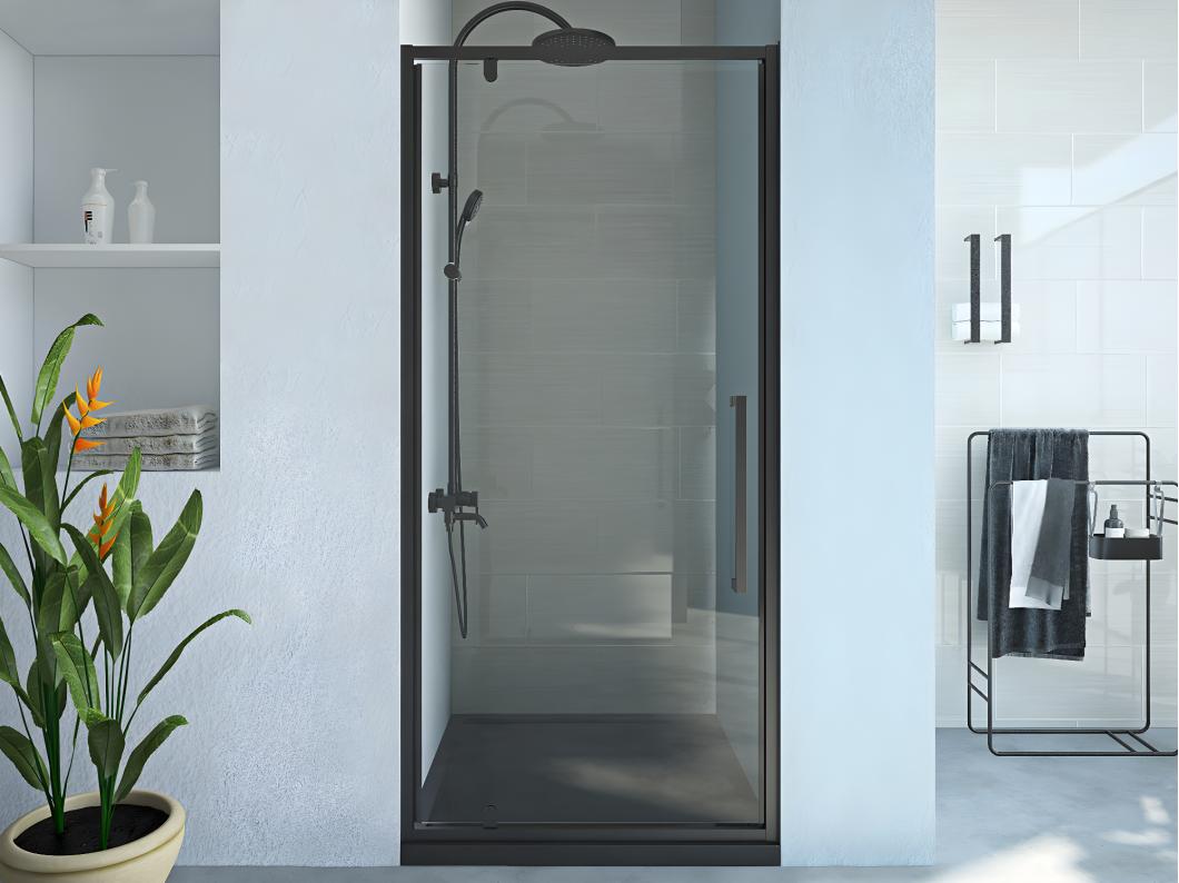 Puerta de ducha pivotante de metal negro mate de estilo industrial - 80 x 195 cm - TAMRI
