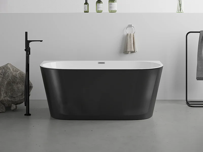 Vasca da bagno semi freestanding 175 litri 130 x 71,5 x 58 cm - Nero brillante - Acrilico - DIVINA
