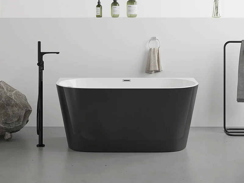 Vasca da bagno semi freestanding 200 litri 149,5 x 75 x 58 cm - Acrilico - Nero brillante - DIVINA
