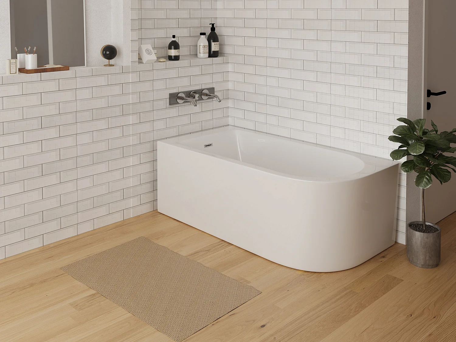 Baignoire d'angle - 201L - 150 x 75 x 58 cm - Blanche - Angle gauche - ANIKA