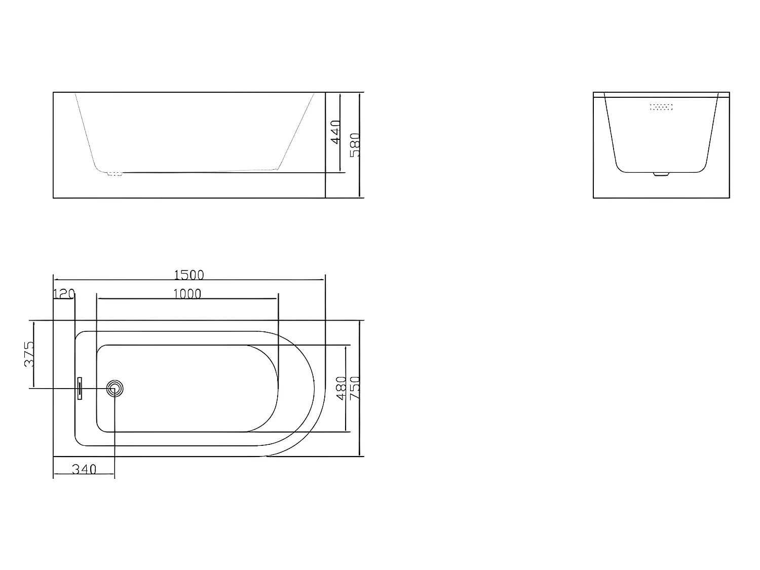 Eckbadewanne - 201L - 150 x 75 x 58 cm - Ecke Links - Weiß - AKINA