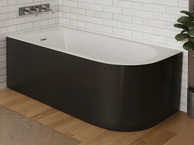 Baignoire d'angle - 240L - 170 x 75 x 58 cm - Noir brillant - Angle gauche - ANIKA