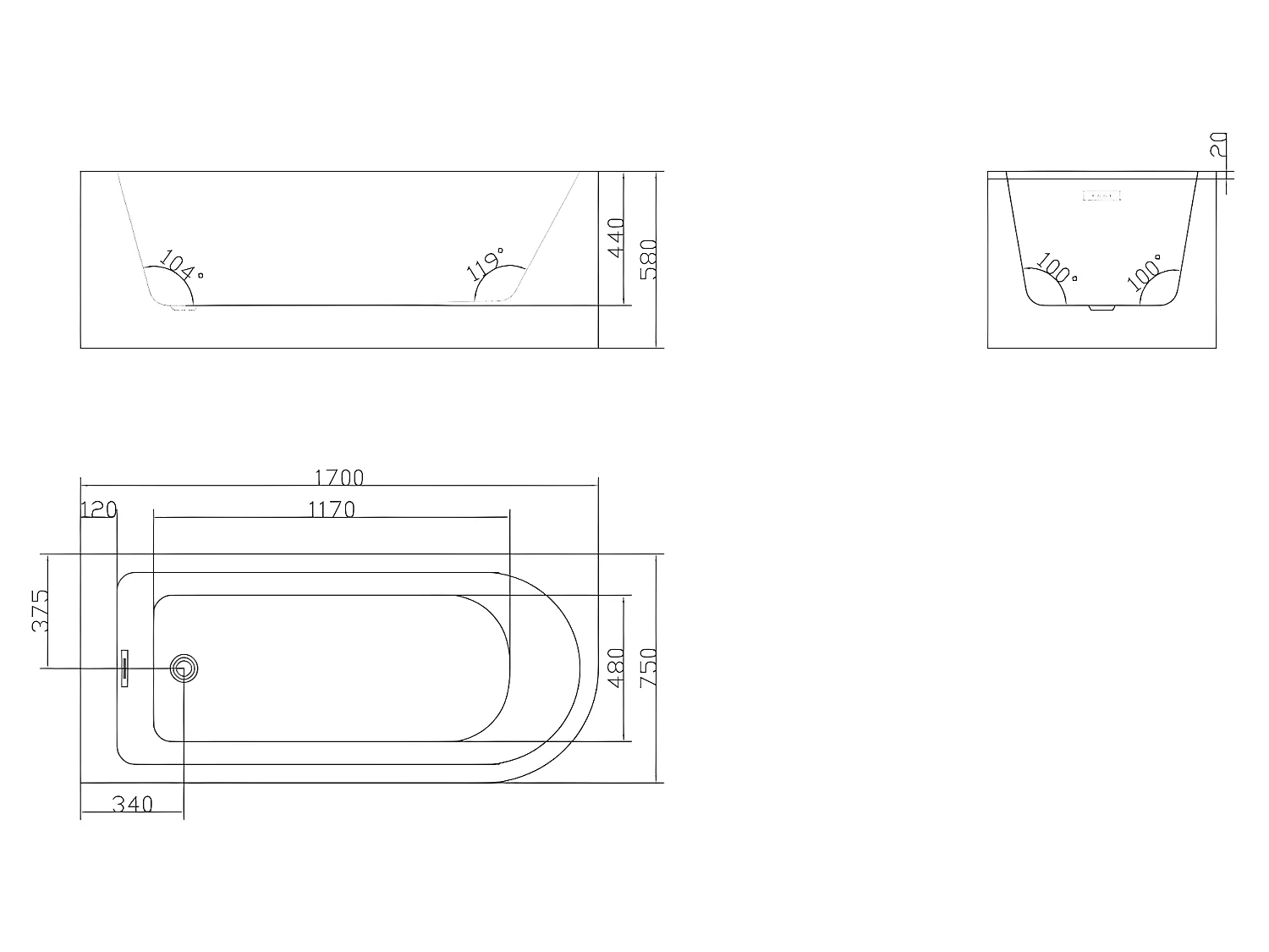 Wanna narożna - 240L - 170 x 75 x 58 cm - Czarna - Lewy narożnik - ANIKA