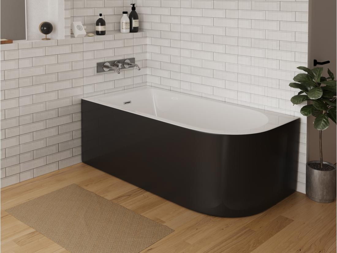 vente unique Baignoire d'angle - 240L - 170 x 75 x 58 cm - Noir brillant - Angle gauche - ANIKA