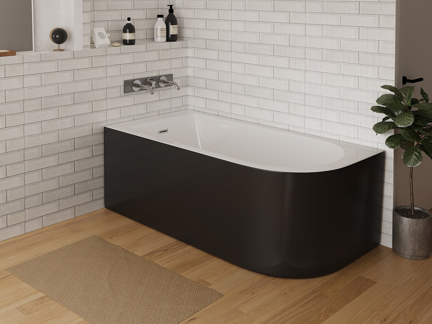 Vente-unique Eckbadewanne - 240L - 170 X 75 X 58 Cm - Ecke Links - Schwarz Matt - Akina
