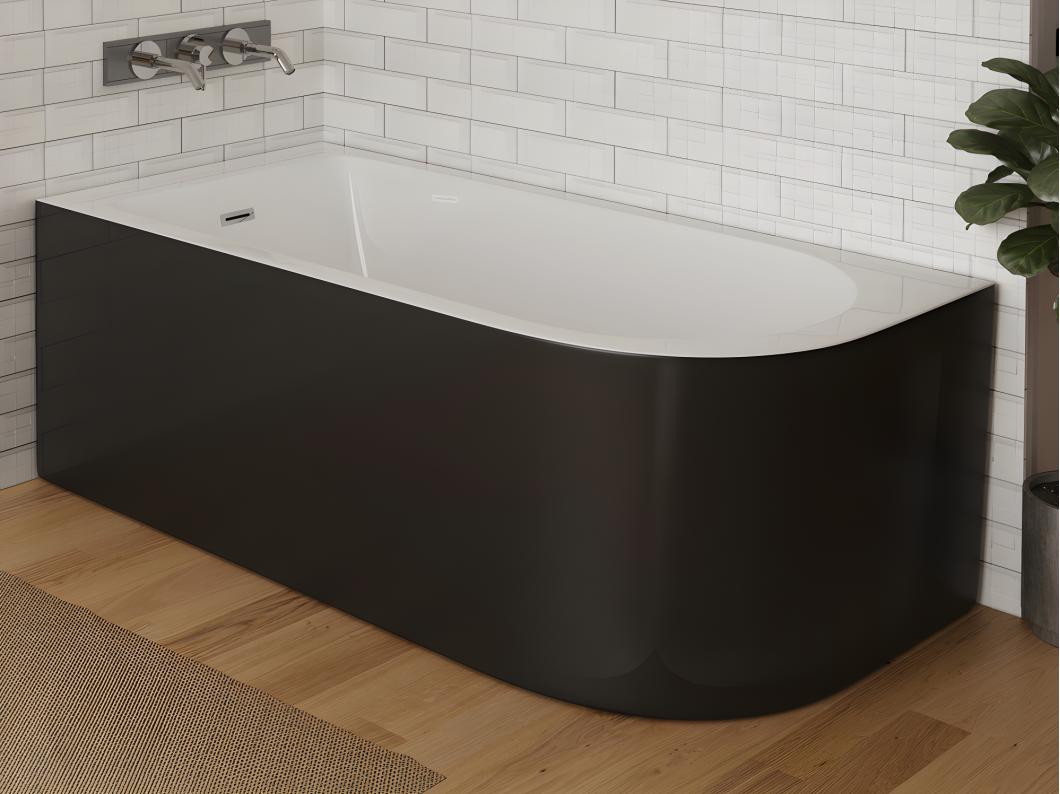 Bañera esquinera - 240L - 170 x 75 x 58 cm - Negro brillante - Ángulo izquierdo - ANIKA