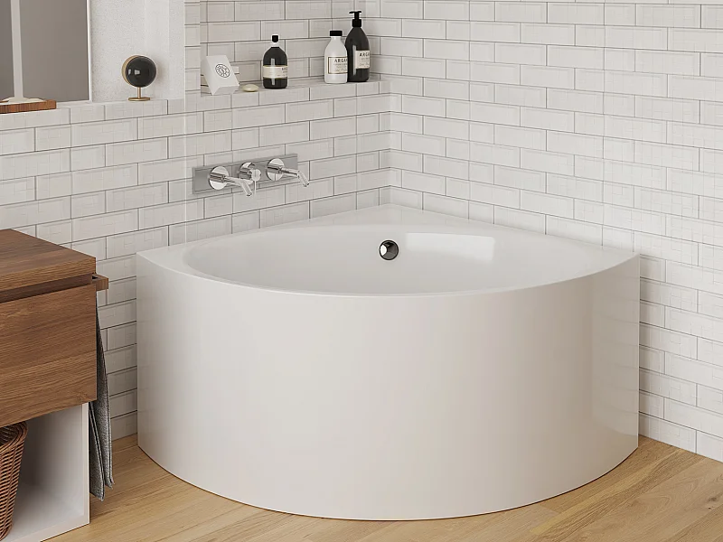 Baignoire d'angle - 198 L - 120 x 120 x 63 cm - Blanche - Acrylique - COBITIS