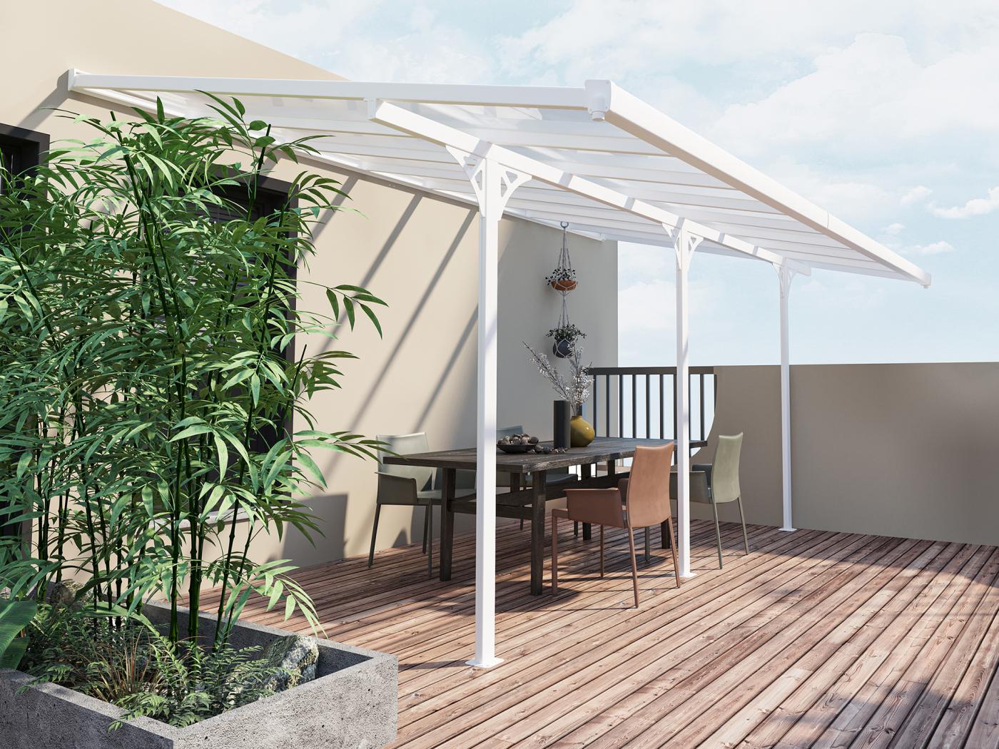 Pergola carport voor tegen de muur van wit aluminium 15 1 m² L497 x D305 x H240 285 cm ALVARO