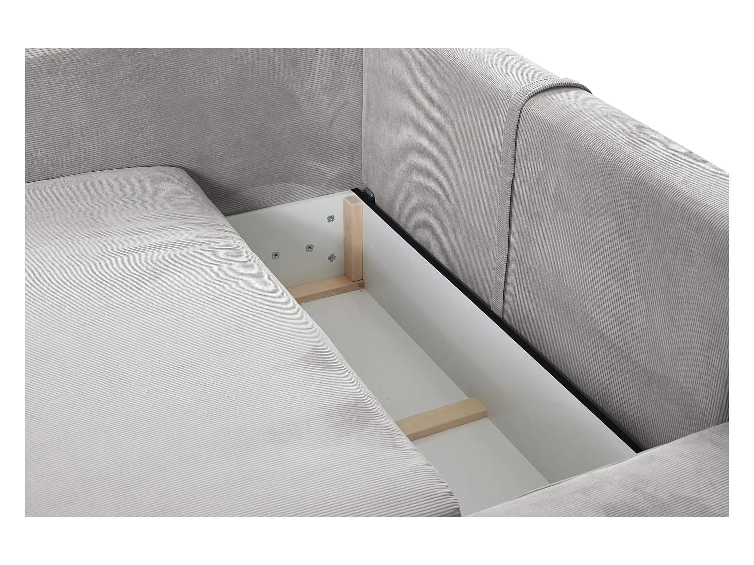 Ecksofa mit Schlaffunktion - Ecke Rechts - Feincord - Hellgrau - TEODORA