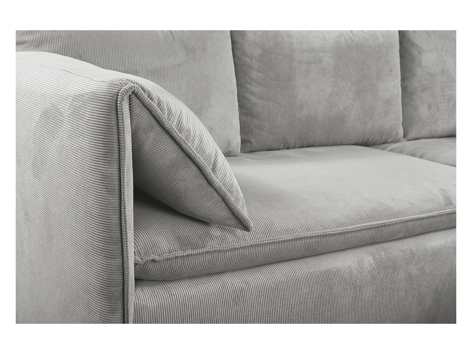 Ecksofa mit Schlaffunktion - Ecke Rechts - Feincord - Hellgrau - TEODORA