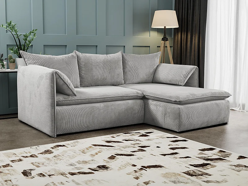 Ecksofa mit Schlaffunktion - Ecke Rechts - Feincord - Hellgrau - TEODORA