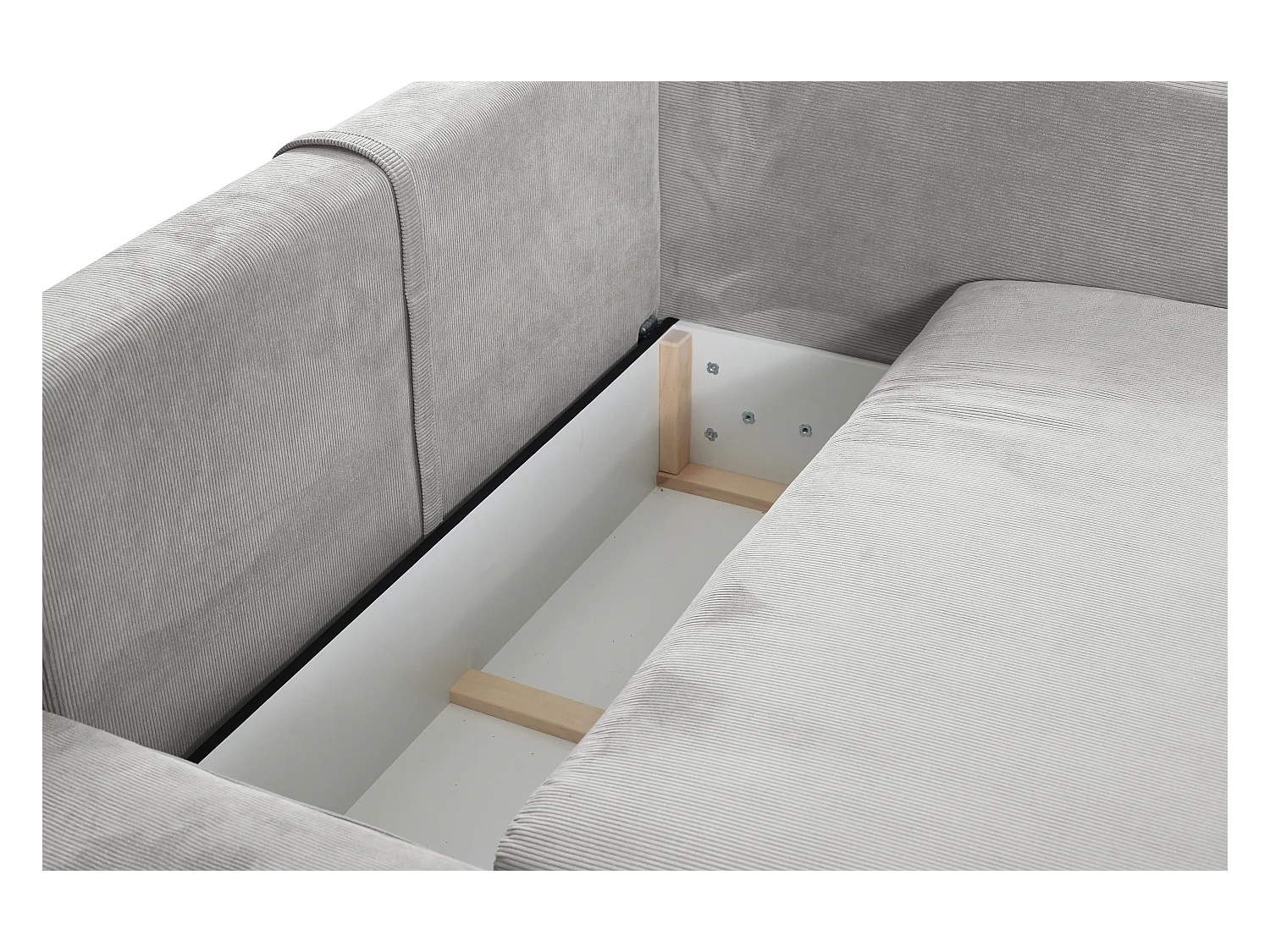 Canapé d'angle gauche convertible en velours côtelé fines côtes gris clair TEODORA