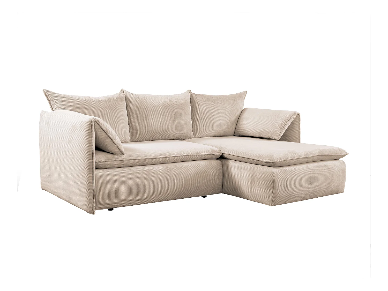 Canapé d'angle droit convertible en velours côtelé fines côtes beige TEODORA