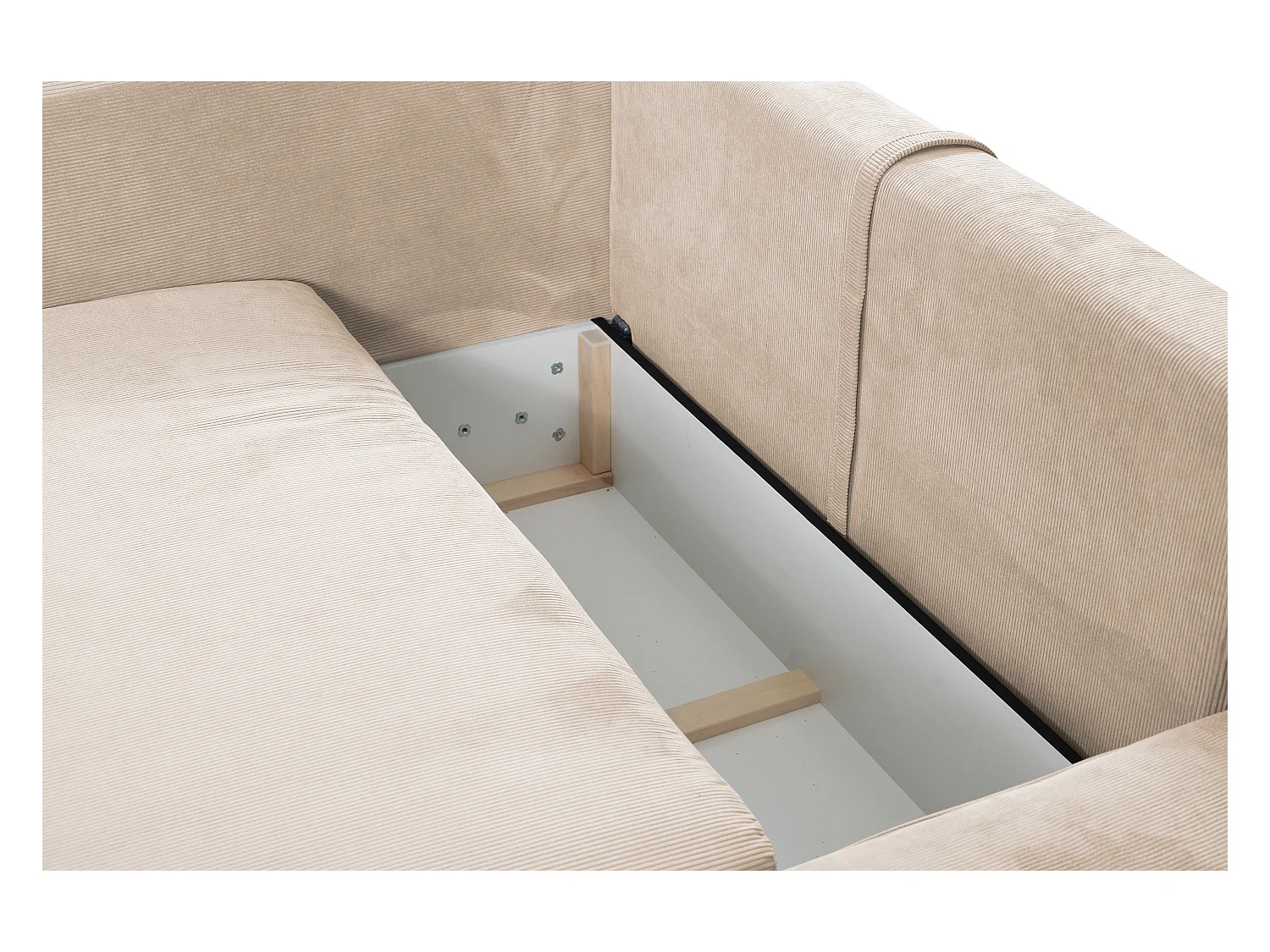 Canapé d'angle droit convertible en velours côtelé fines côtes beige TEODORA