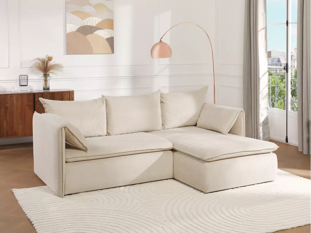 Kauf Unique Ecksofa mit Schlaffunktion - Ecke Rechts - Cord - Beige - TEODORA