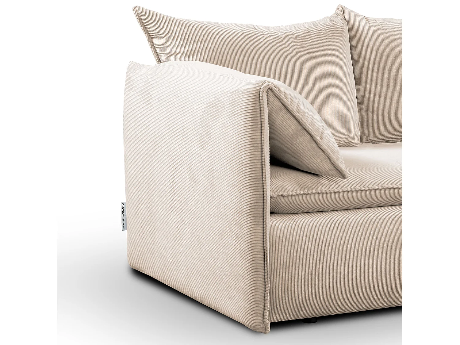 Canapé d'angle droit convertible en velours côtelé fines côtes beige TEODORA