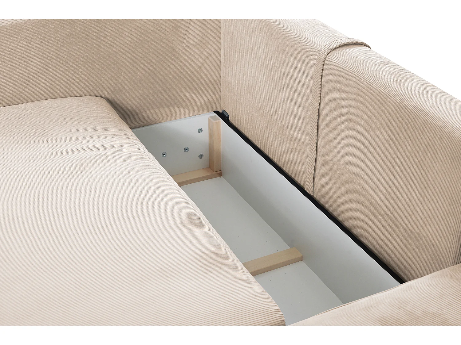 Canapé d'angle droit convertible en velours côtelé fines côtes beige TEODORA